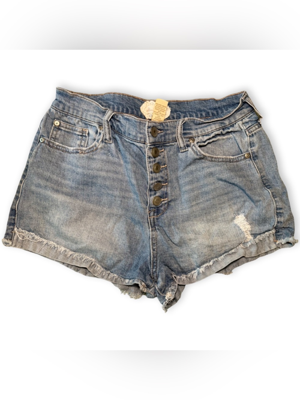 Altar'd State Distressed Jorts High-Rise Button-Front Denim Shorts